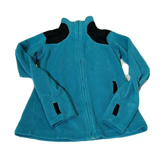 Columbia Womens Fleece Jacket Women’s Small Turquoise Zip Up Thumb Holes - Picture 7 of 9